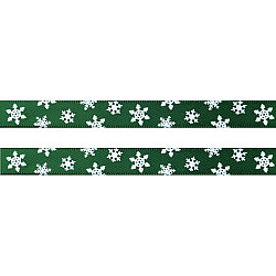 Satinband, Eindruck von Schneeflocken, 10 mm breit (Rolle 20 m) - dunkelgrün