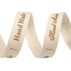 Baumwollband gedruckt Handgefertigt, 15 mm breit (25 m Rolle) - Open Ecru