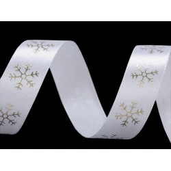 Satiniertes Band mit Schneeflocken, Breite 20 mm (Rolle 13,5 m) - weiß - golden