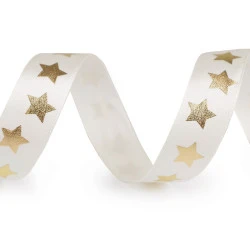Stern-Satin-Farbband, Breite 20 mm (Rolle 13,5 m) - Open Creme - Gold