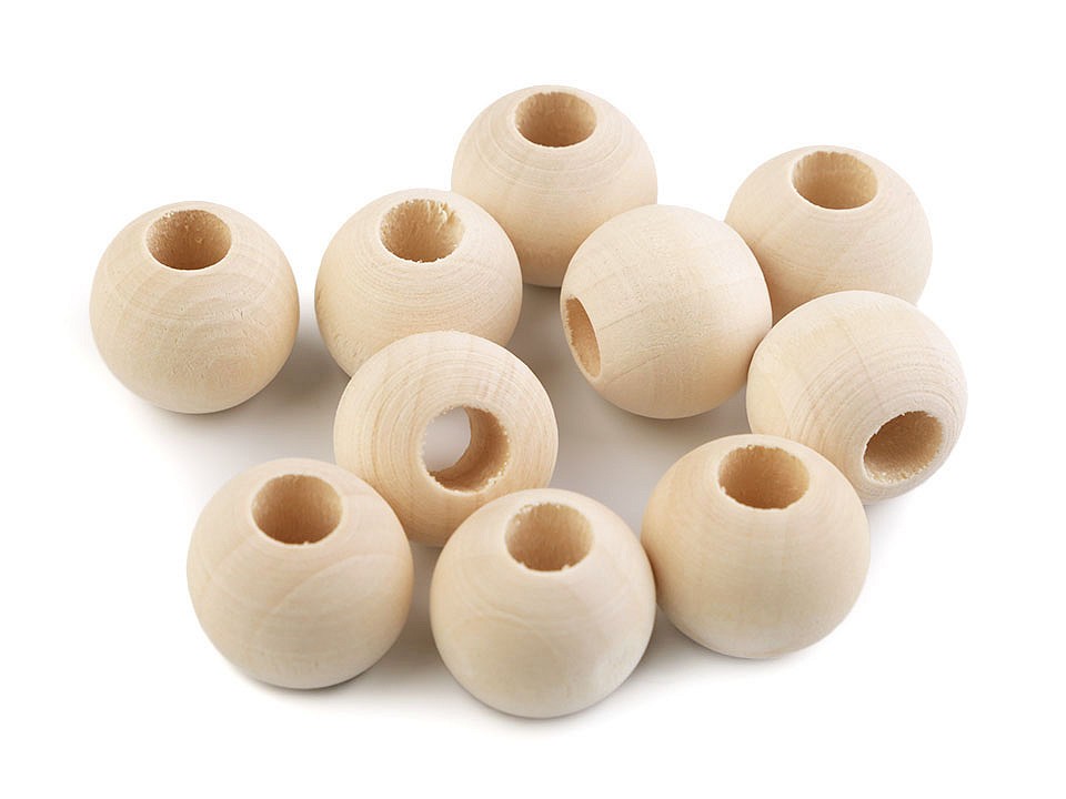 Naturholzperlen, Ø20 mm (10-teiliges Paket) - natürlich offen