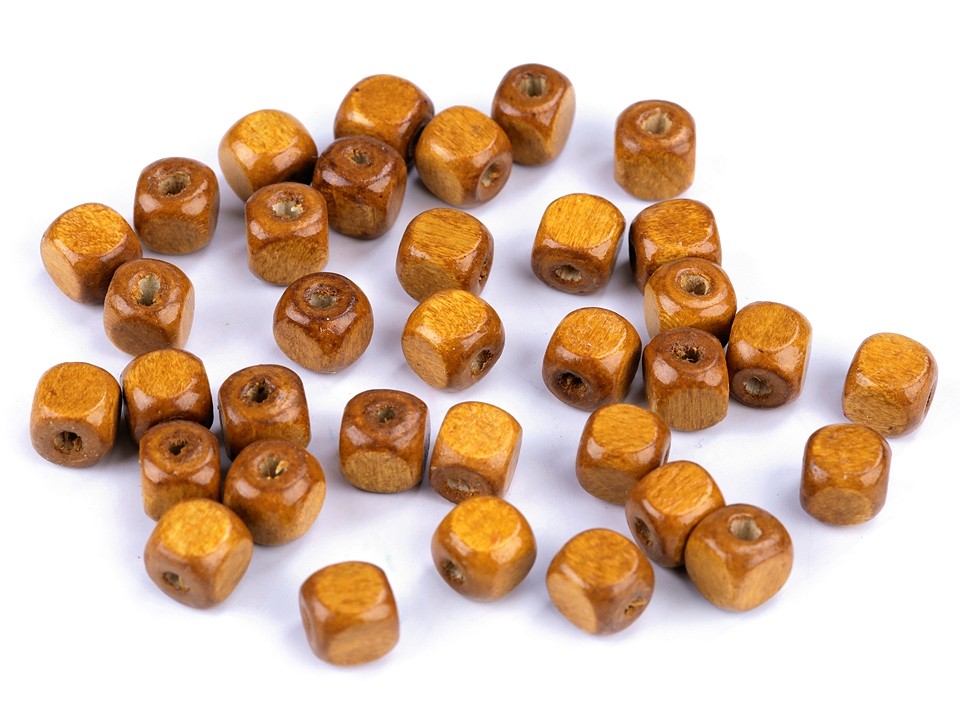 Kubische Perlen aus Holz, 8x8 mm (Packung 20 g) - hellbraun