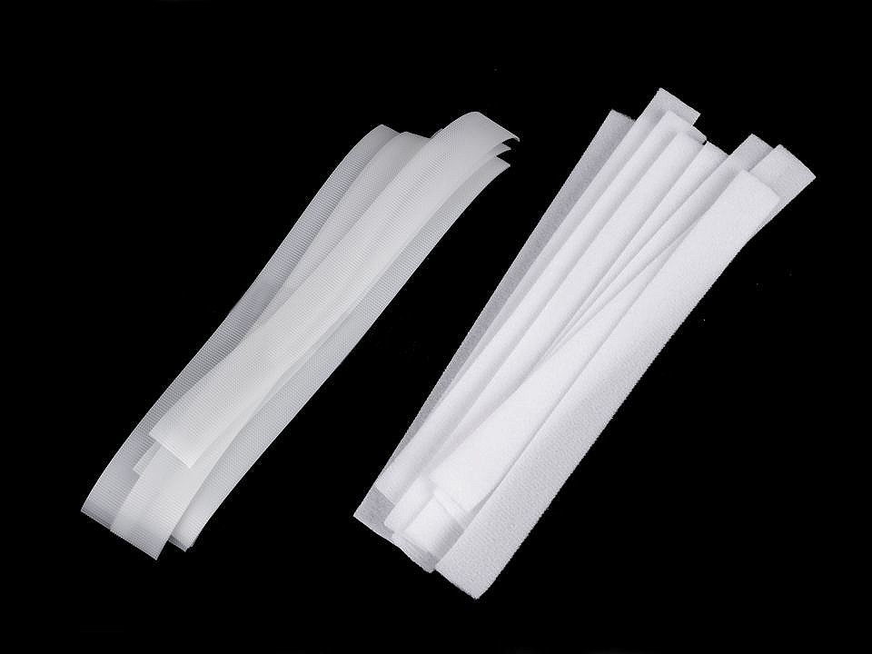 Flacher Klettverschluss geschnitten 2 x 20 cm fein, weiß, 10 Paar Flacher Klettverschluss geschnitten 2 x 20 cm fein, weiß, 10 Paar