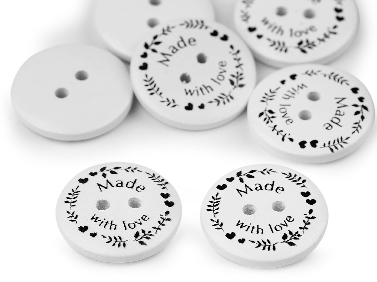 Dekorationsknopf holz mit liebe hergestellt - Weiß (5 Stücke)