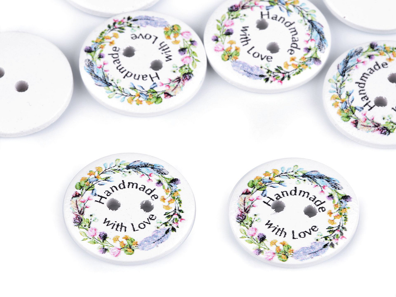 Dekorationsknopf holz mit liebe hergestellt - Weiß (5 Stücke)