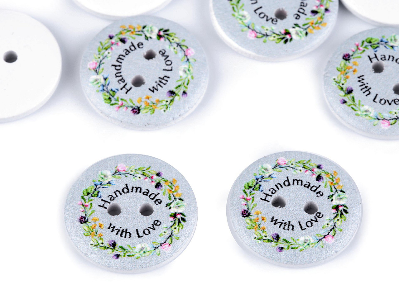 Dekorationsknopf holz mit liebe hergestellt - Weiß (5 Stücke)