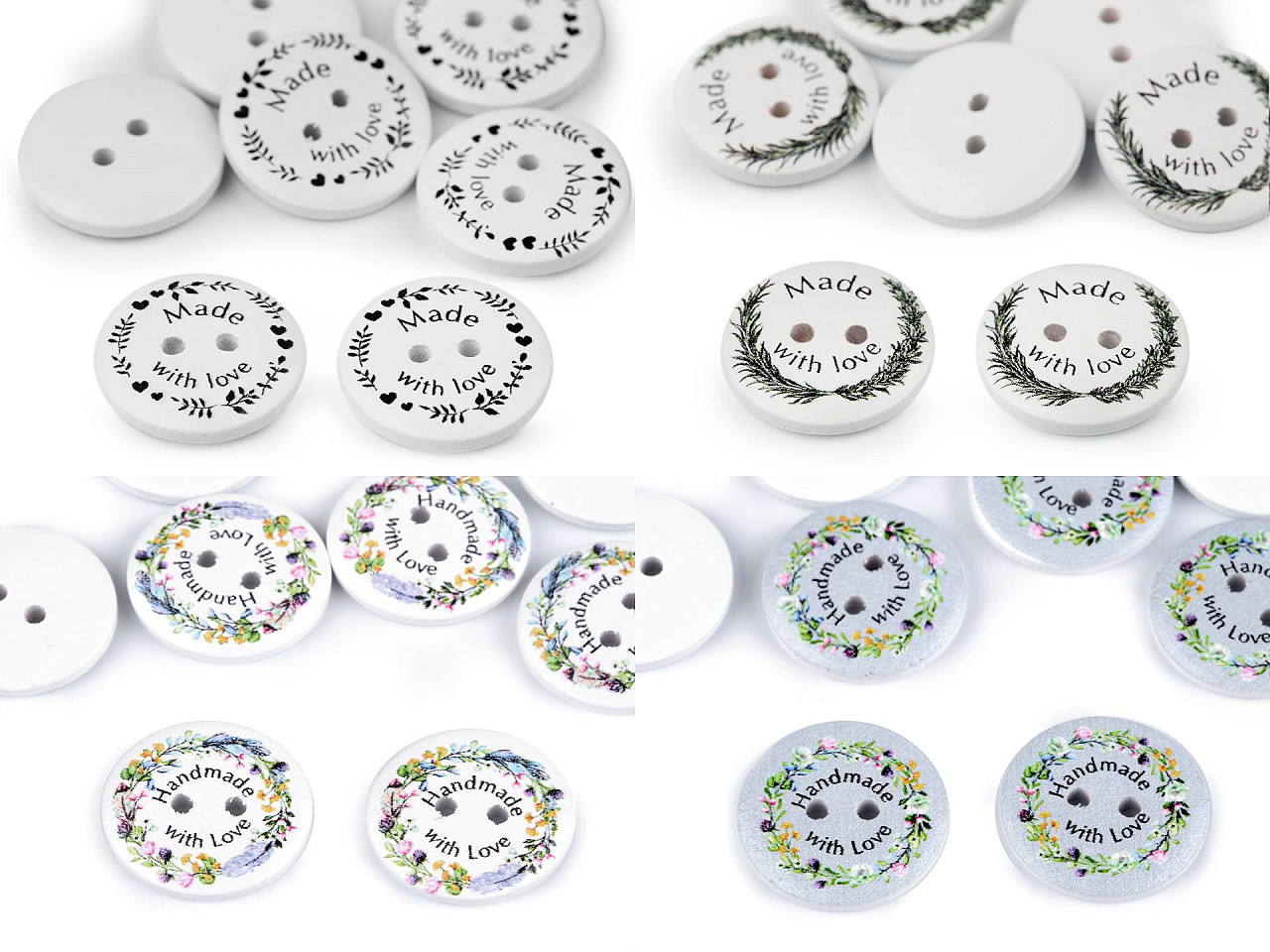 Dekorationsknopf holz mit liebe hergestellt - Weiß (5 Stücke)