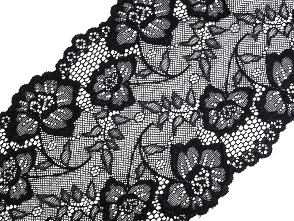 Elastische spitze / einsatz/ tischläufer breite 18,5 cm - Schwarz (1 Meter)