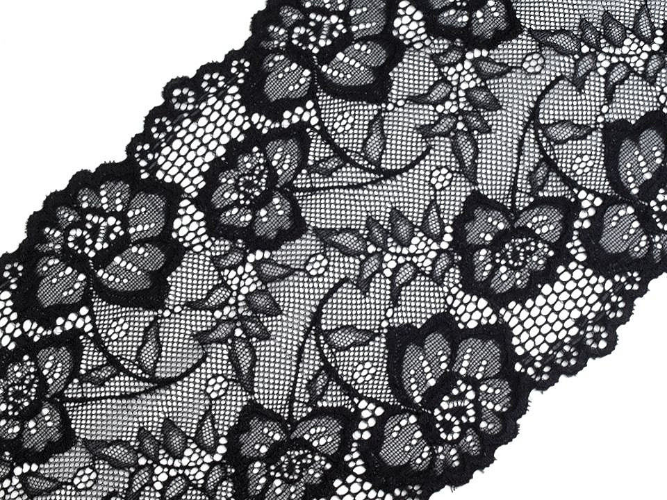 Elastische spitze / einsatz/ tischläufer breite 18,5 cm - Schwarz (1 Meter)