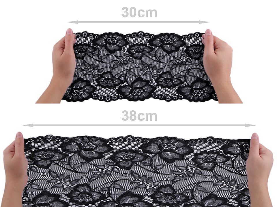 Elastische spitze / einsatz/ tischläufer breite 18,5 cm - Schwarz (1 Meter)