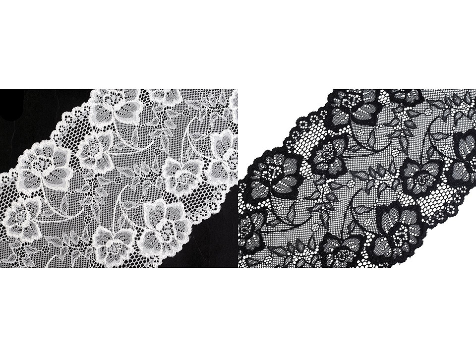 Elastische spitze / einsatz/ tischläufer breite 18,5 cm - Schwarz (1 Meter)