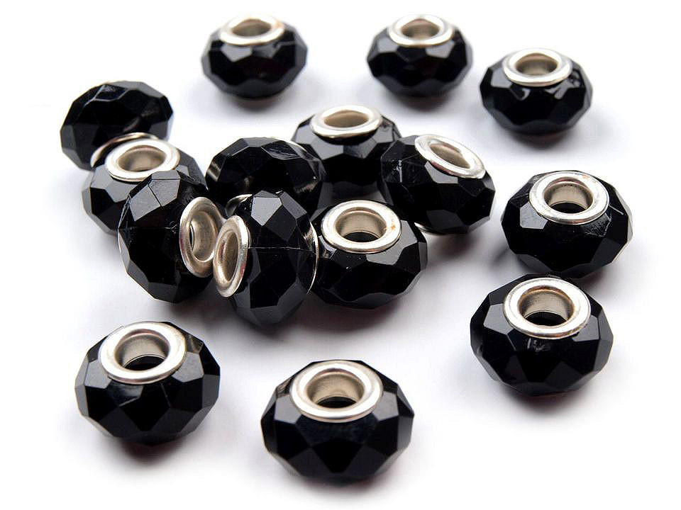 Kunststoffperlen mit facetten und großem loch, 14,5 x 9 mm - Schwarz (20 Stücke)
