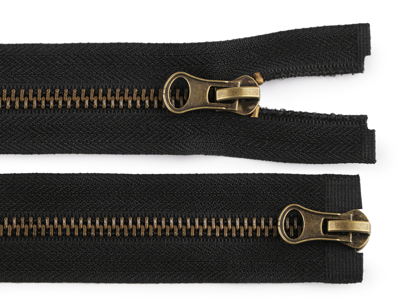 Altmessing-reißverschluss nr. 5, 2 schieber/2-wege-teilbar, 70 cm - Schwarz (1 Stück)