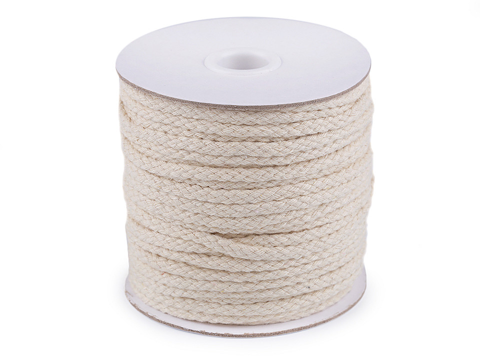 Baumwollgarn / schnur / docht ø5 mm geflochten - Naturfarbe (45 Meter)