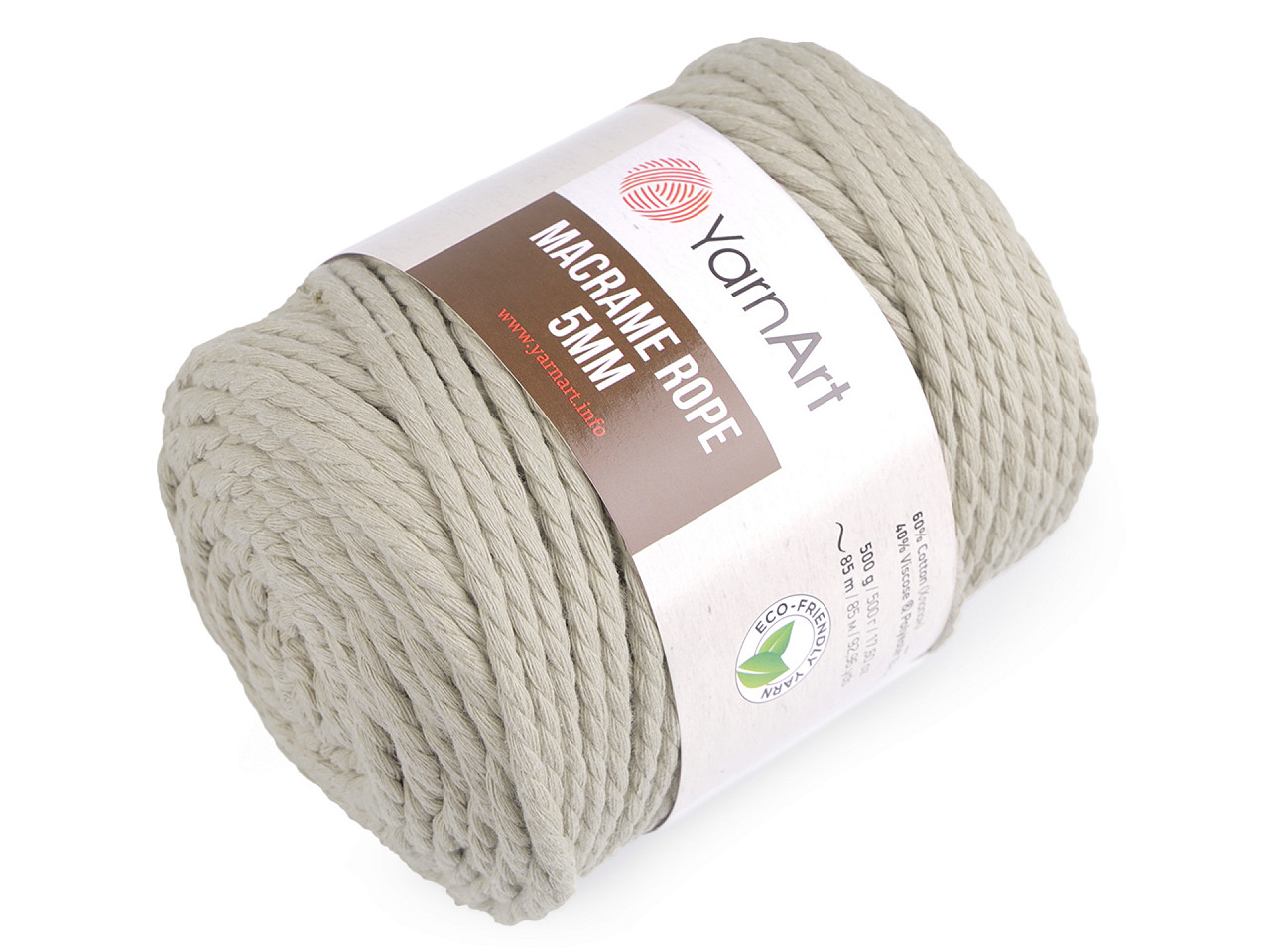 Baumwollstrickgarn macrame rope, ø 5 mm, 500 g, entwirbar - Dunkelbeige (1 Stück)