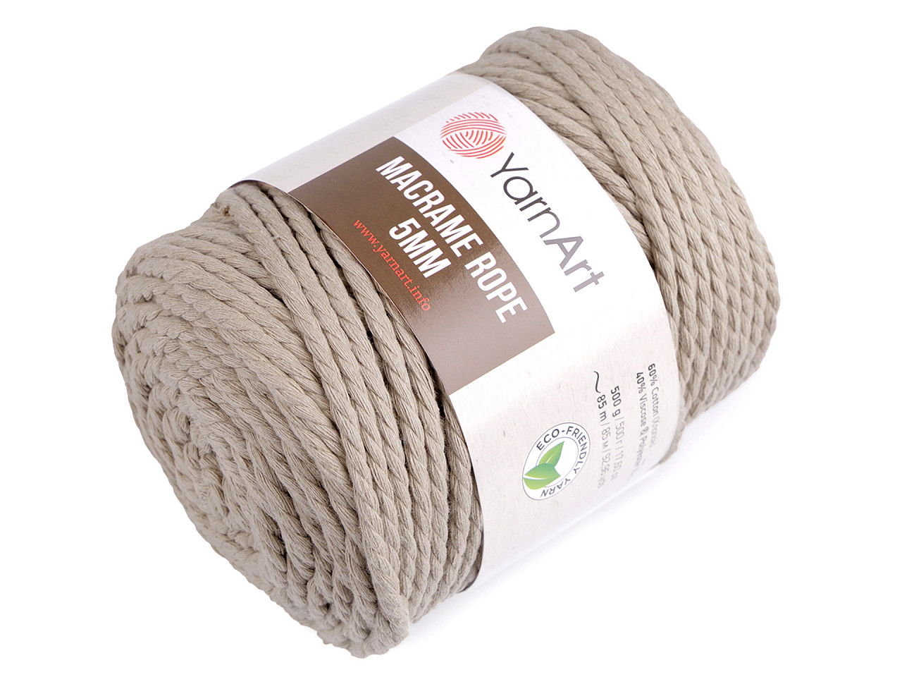 Baumwollstrickgarn macrame rope, ø 5 mm, 500 g, entwirbar - Dunkelbeige (1 Stück)