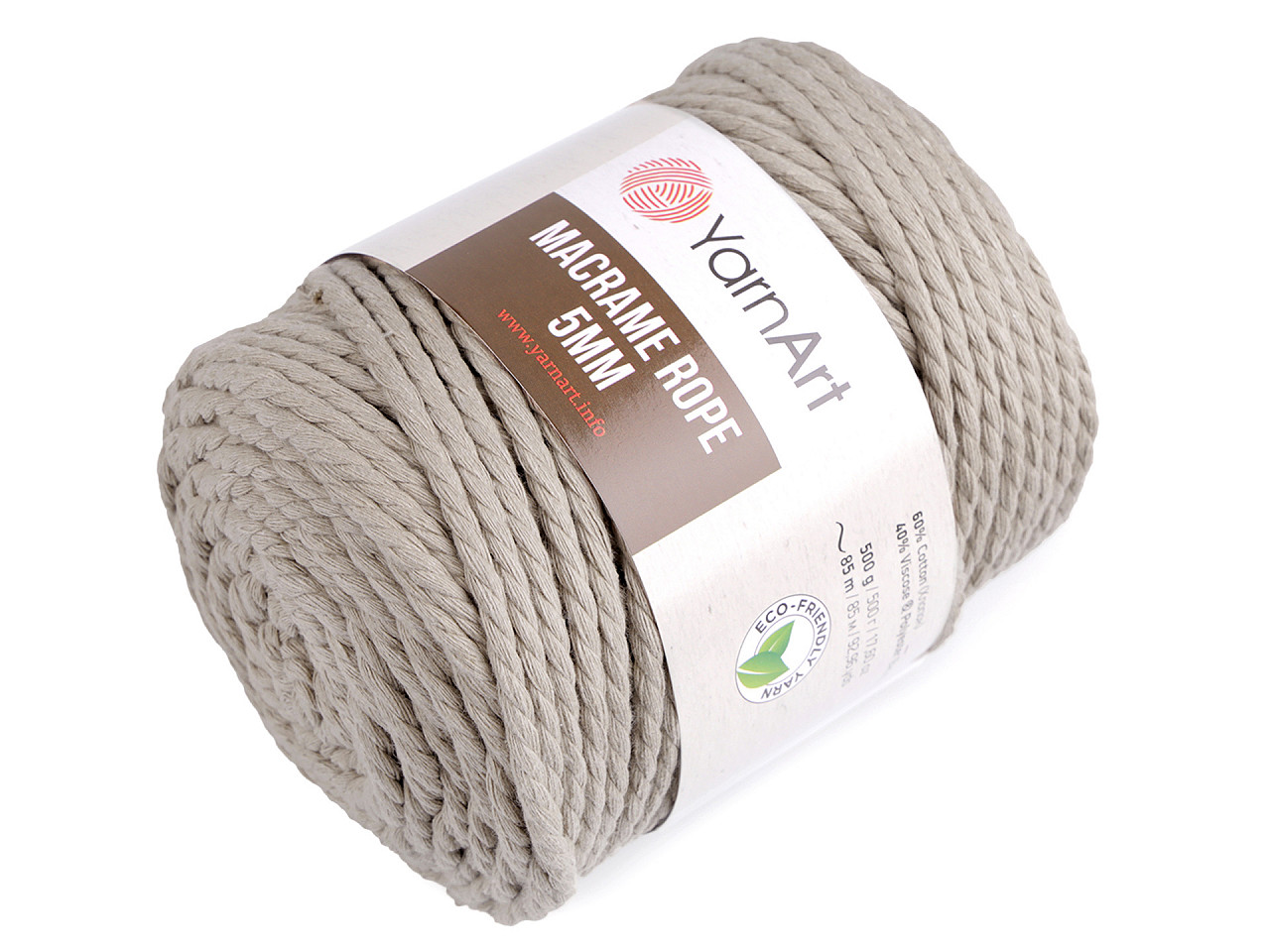 Baumwollstrickgarn macrame rope, ø 5 mm, 500 g, entwirbar - Dunkelbeige (1 Stück)
