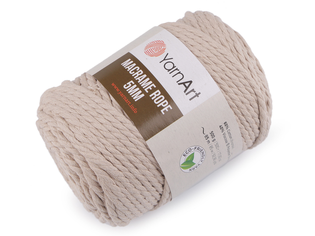 Baumwollstrickgarn macrame rope, ø 5 mm, 500 g, entwirbar - Dunkelbeige (1 Stück)