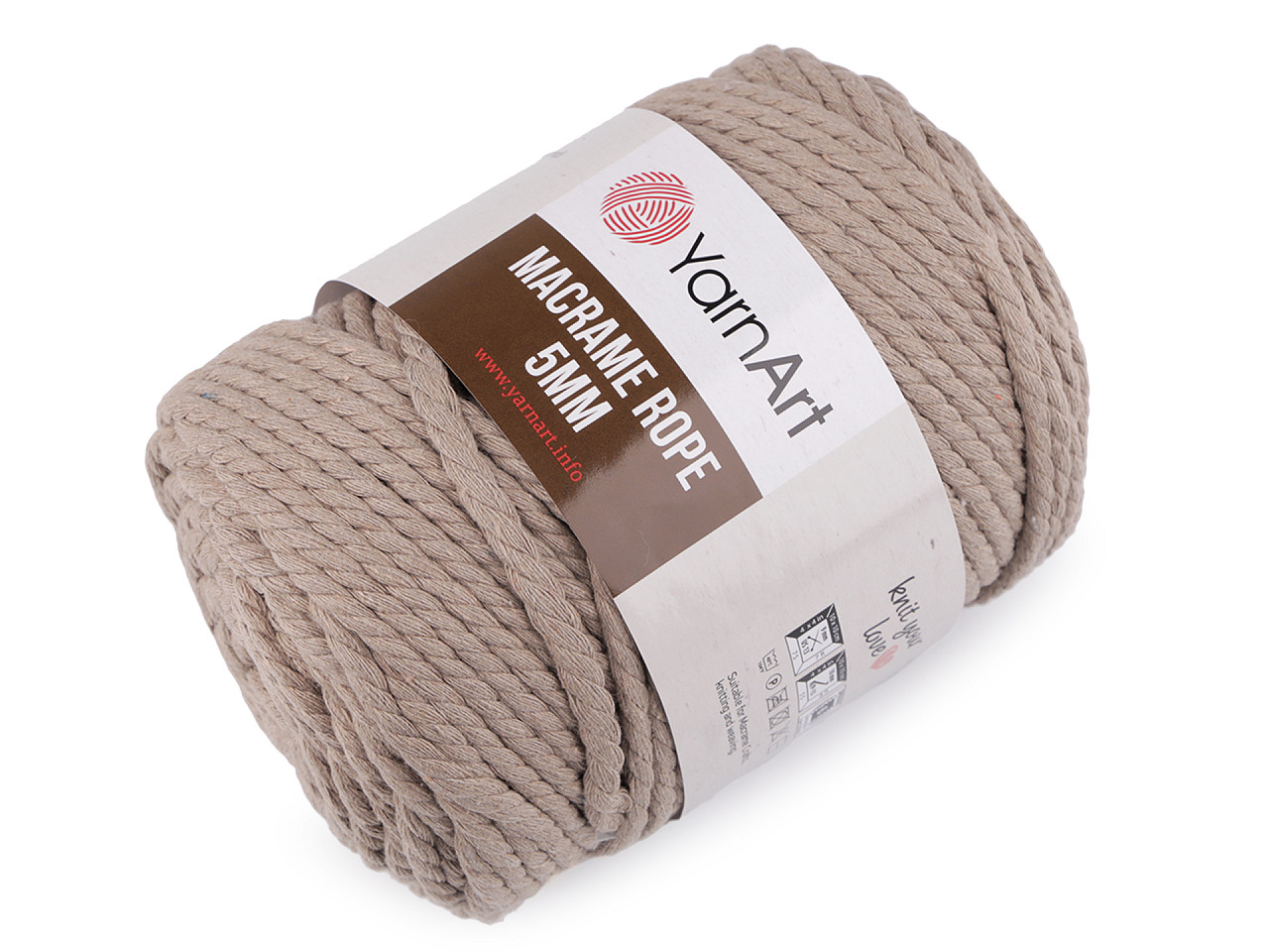 Baumwollstrickgarn macrame rope, ø 5 mm, 500 g, entwirbar - Dunkelbeige (1 Stück)
