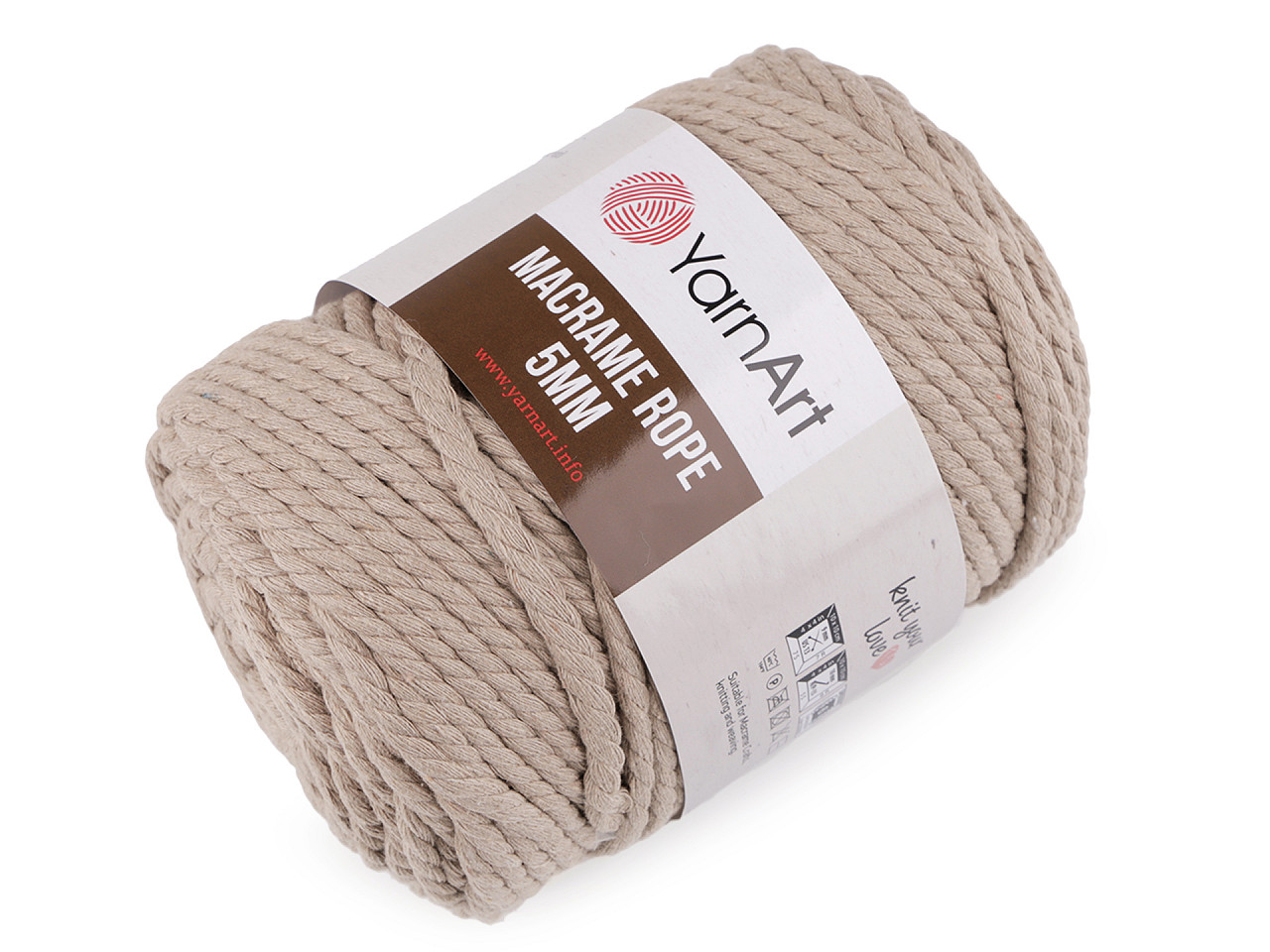 Baumwollstrickgarn macrame rope, ø 5 mm, 500 g, entwirbar - Dunkelbeige (1 Stück)