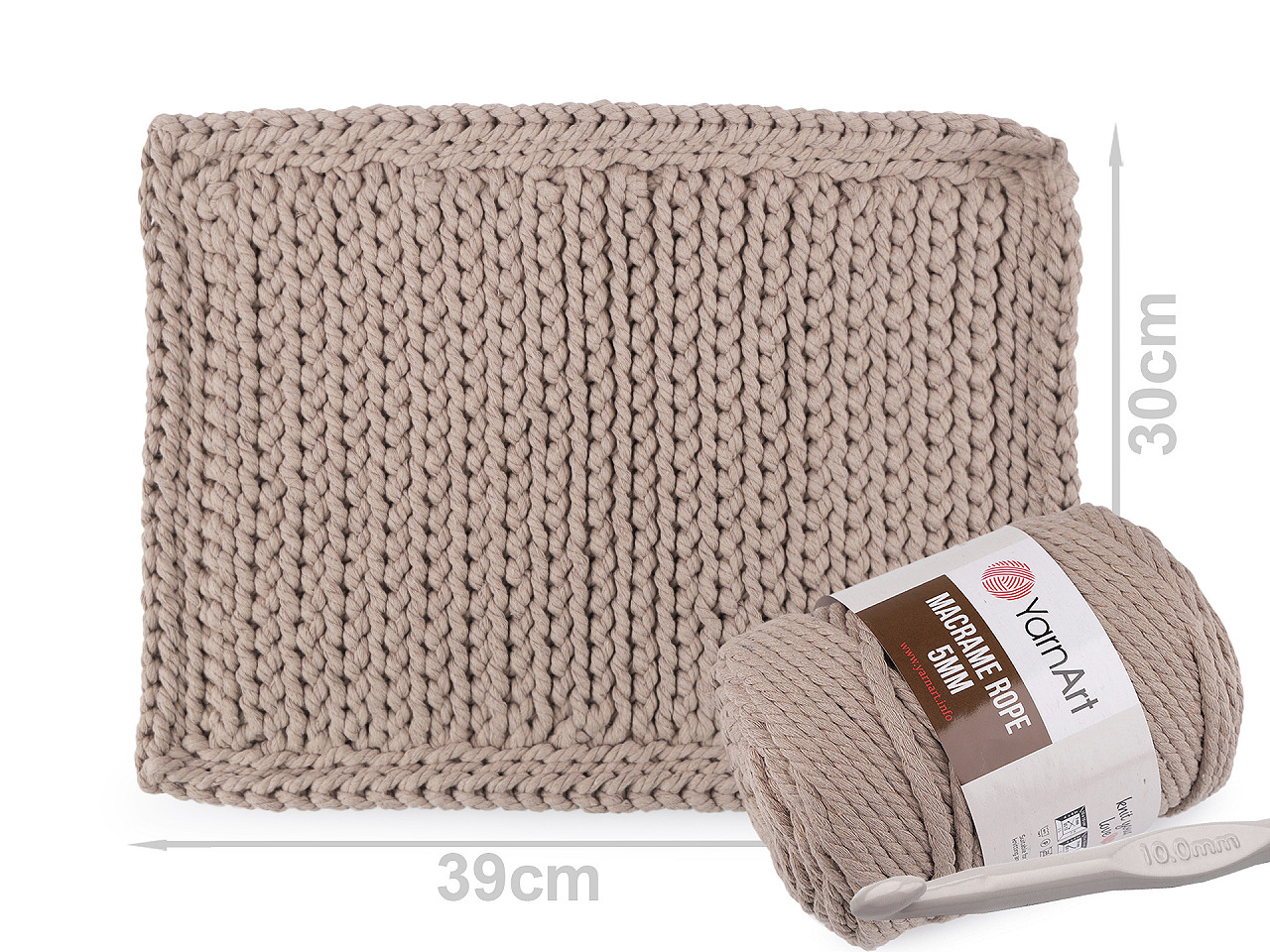 Baumwollstrickgarn macrame rope, ø 5 mm, 500 g, entwirbar - Dunkelbeige (1 Stück)