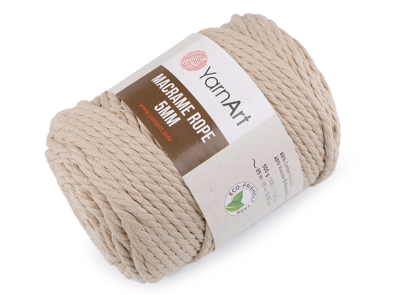Baumwollstrickgarn macrame rope, ø 5 mm, 500 g, entwirbar - Dunkelbeige (1 Stück)