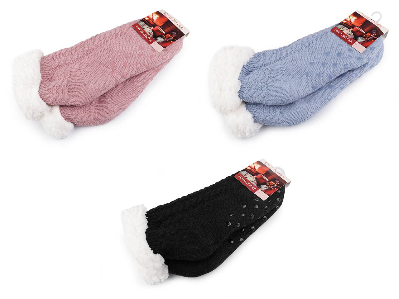 Wintersocken für damen/mädchen mit fell und anti-rutsch emi ross - Grau (1 Paar)