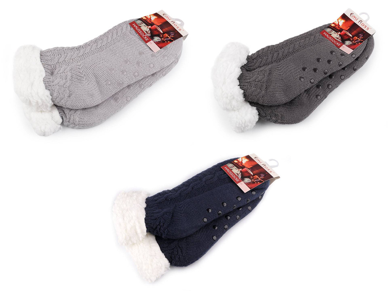 Wintersocken für damen/mädchen mit fell und anti-rutsch emi ross - Grau (1 Paar)