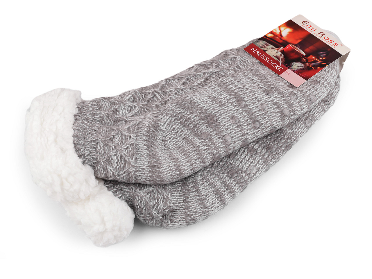 Wintersocken für damen/mädchen mit fell und anti-rutsch emi ross - Grau (1 Paar)