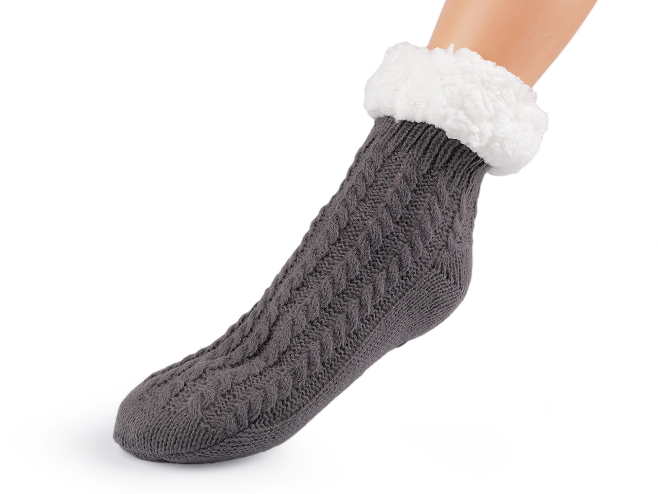 Wintersocken für damen/mädchen mit fell und anti-rutsch emi ross - Grau (1 Paar)