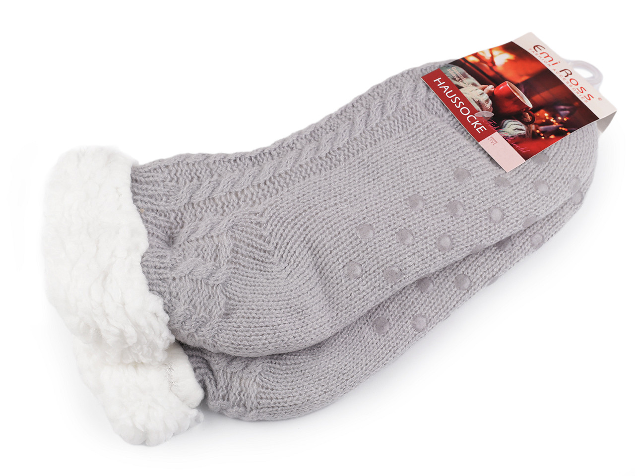 Wintersocken für damen/mädchen mit fell und anti-rutsch emi ross - Grau (1 Paar)