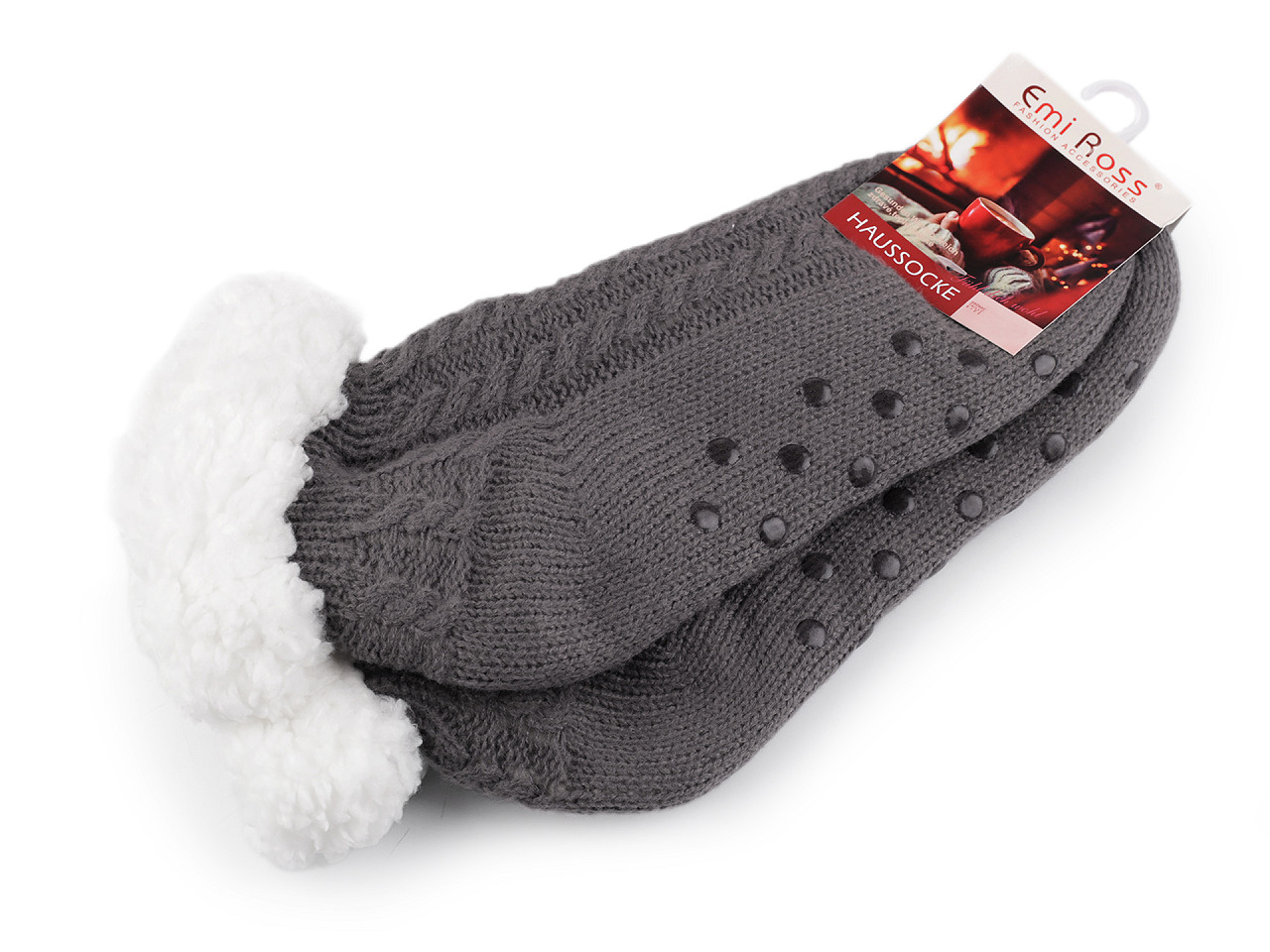Wintersocken für damen/mädchen mit fell und anti-rutsch emi ross - Grau (1 Paar)