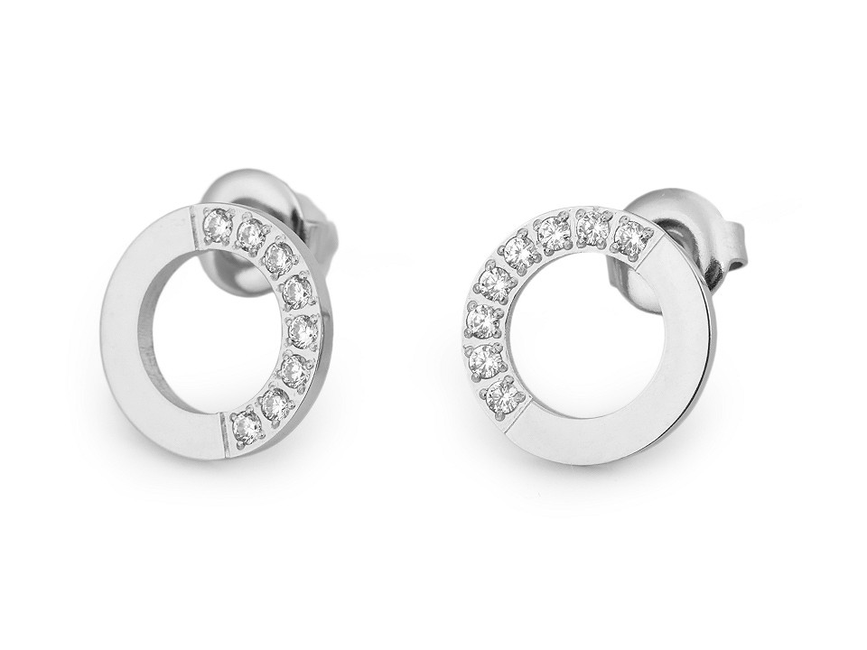 Ohrringe aus edelstahl ringe, dreiecke mit geschliffenen steinchen - Silber (1 Paar)