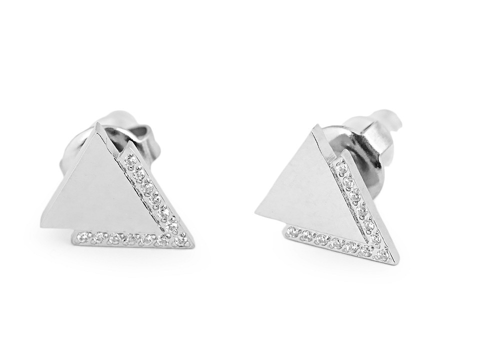 Ohrringe aus edelstahl ringe, dreiecke mit geschliffenen steinchen - Silber (1 Paar)