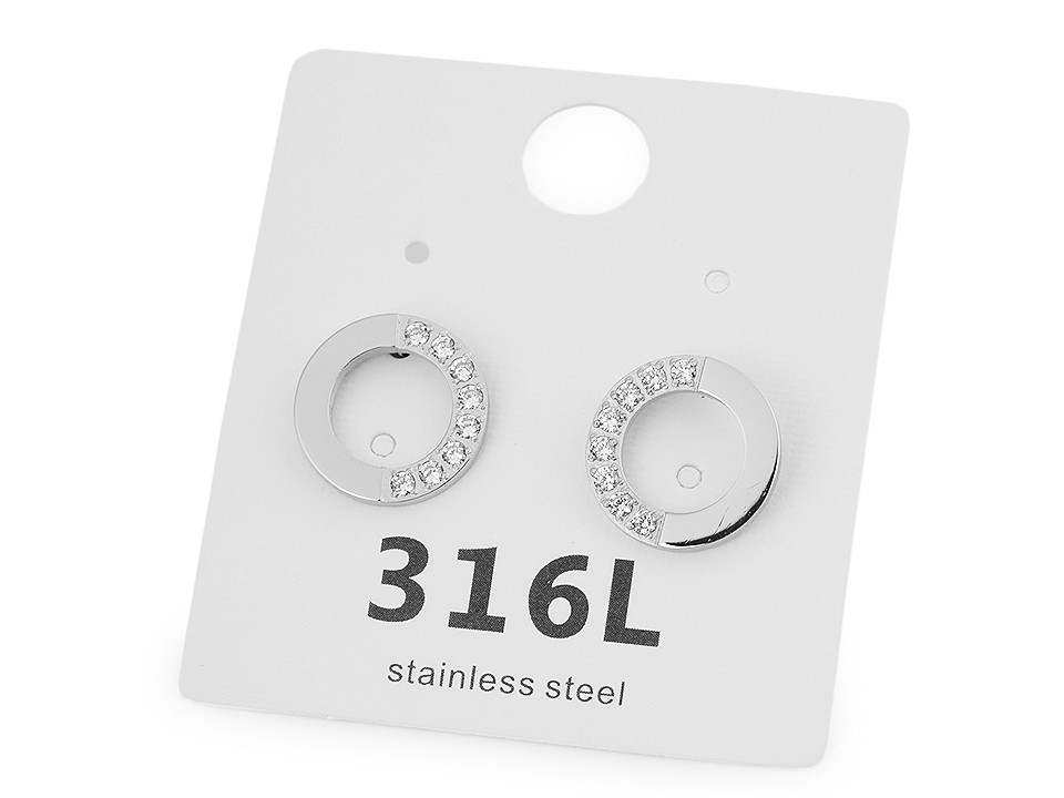 Ohrringe aus edelstahl ringe, dreiecke mit geschliffenen steinchen - Silber (1 Paar)