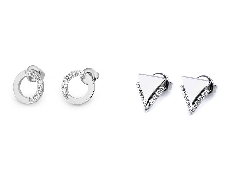 Ohrringe aus edelstahl ringe, dreiecke mit geschliffenen steinchen - Silber (1 Paar)