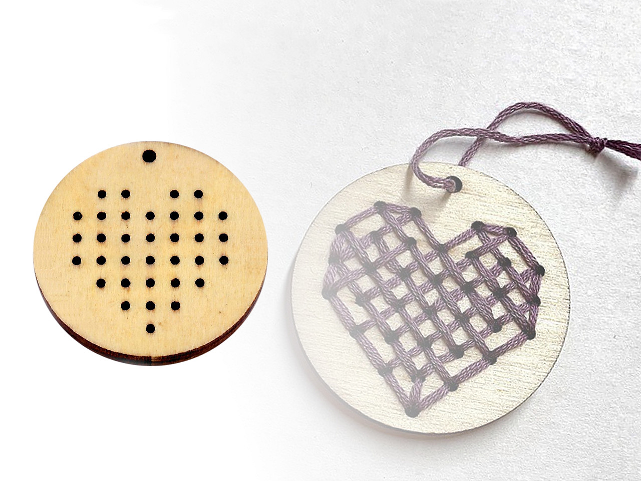 Holzanhänger zum besticken ø45 mm blume, herz - Natürlich (5 Stücke)