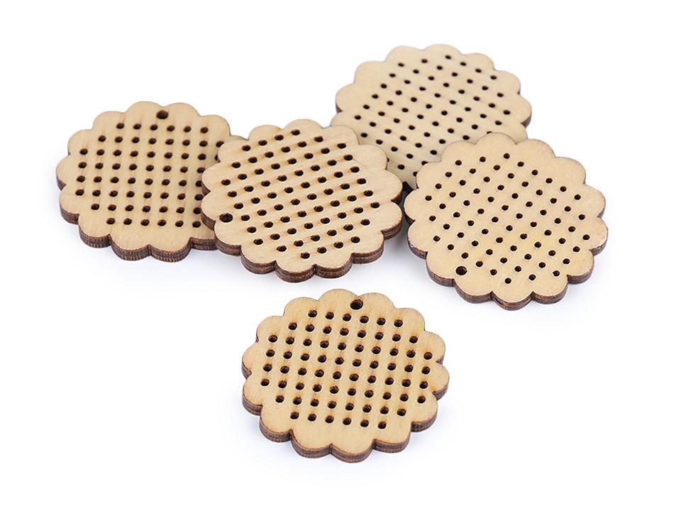 Holzanhänger zum besticken ø45 mm blume, herz - Natürlich (5 Stücke)