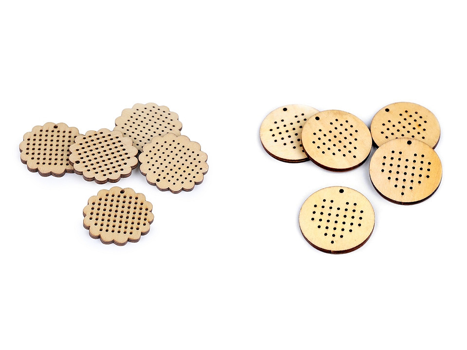 Holzanhänger zum besticken ø45 mm blume, herz - Natürlich (5 Stücke)