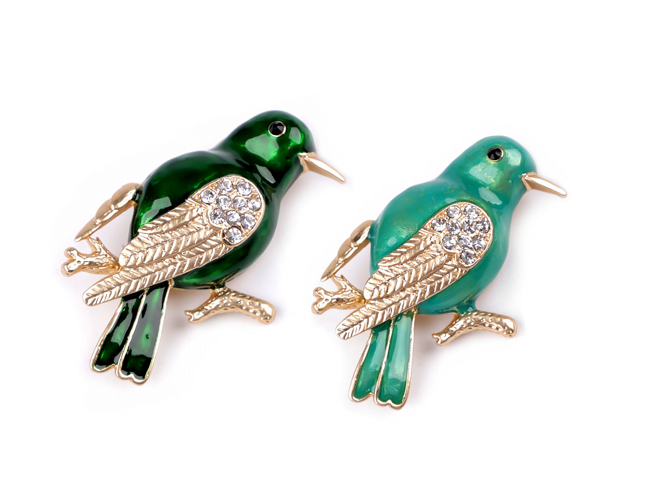 Brosche mit geschliffenen steinchen vögelchen - Pastelgrün (1 Stück)