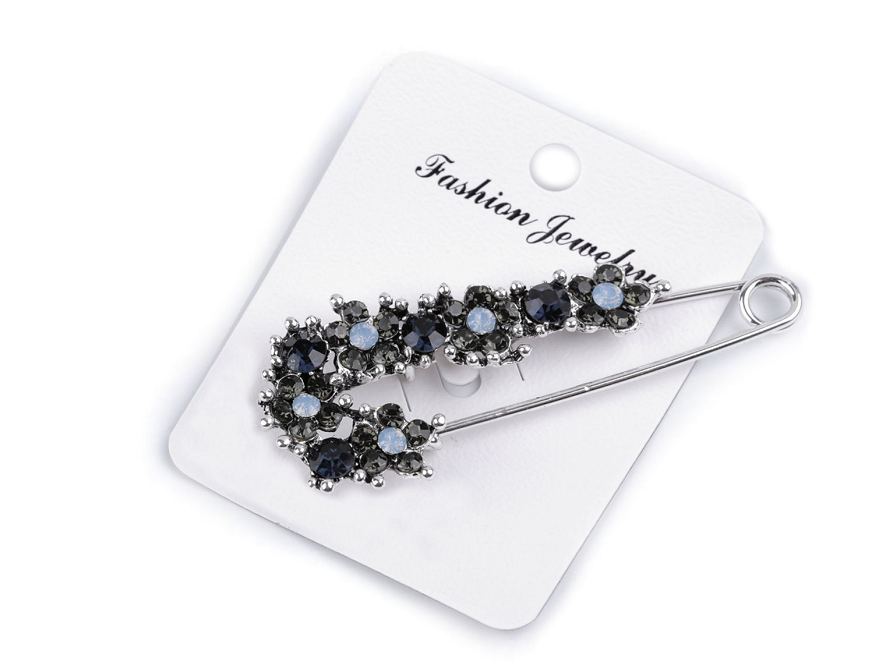 Brosche an sicherheitsnadel mit geschliffenen steinchen - Dunkelblau (1 Stück)