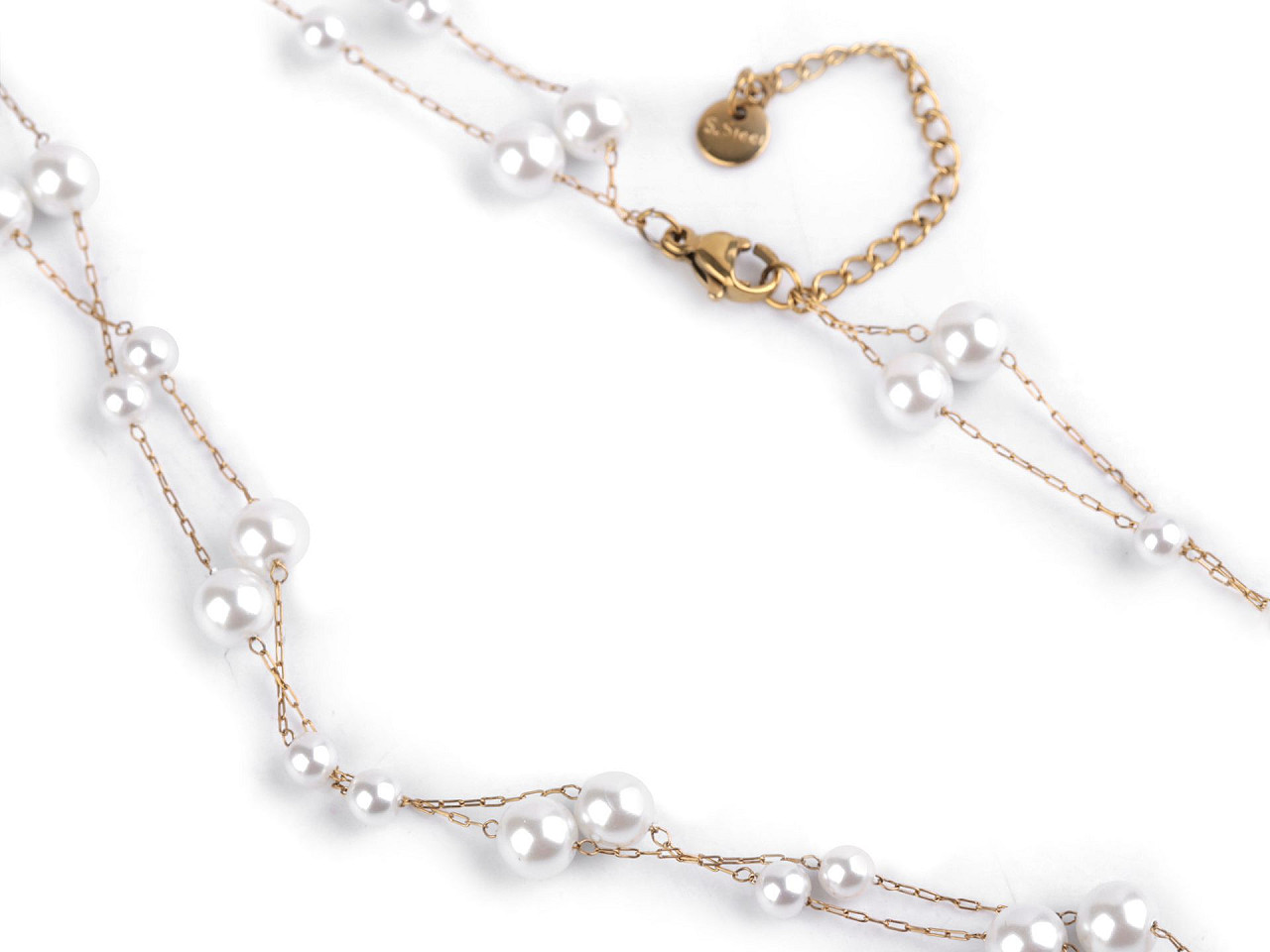 Doppelte edelstahlkette mit glasperlen - Perlmutt (1 Stück)