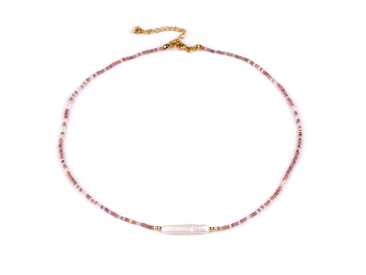 Halskette aus japanischen rocailles mit süßwasserperle - Naturale (1 Stück)