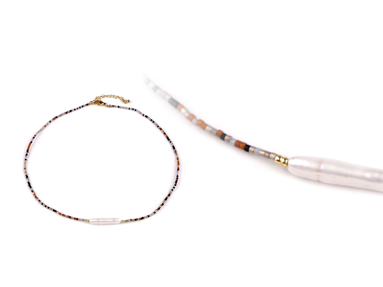 Halskette aus japanischen rocailles mit süßwasserperle - Naturale (1 Stück)