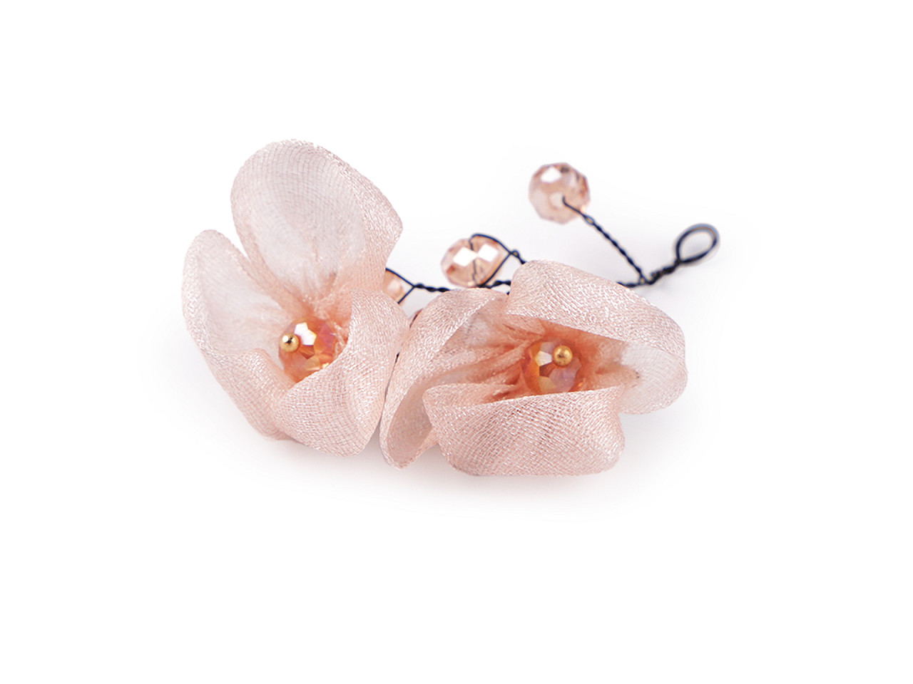 Blume auf draht mit geschliffenen perlen, handgefertigt - Anthrazit (1 Stück)