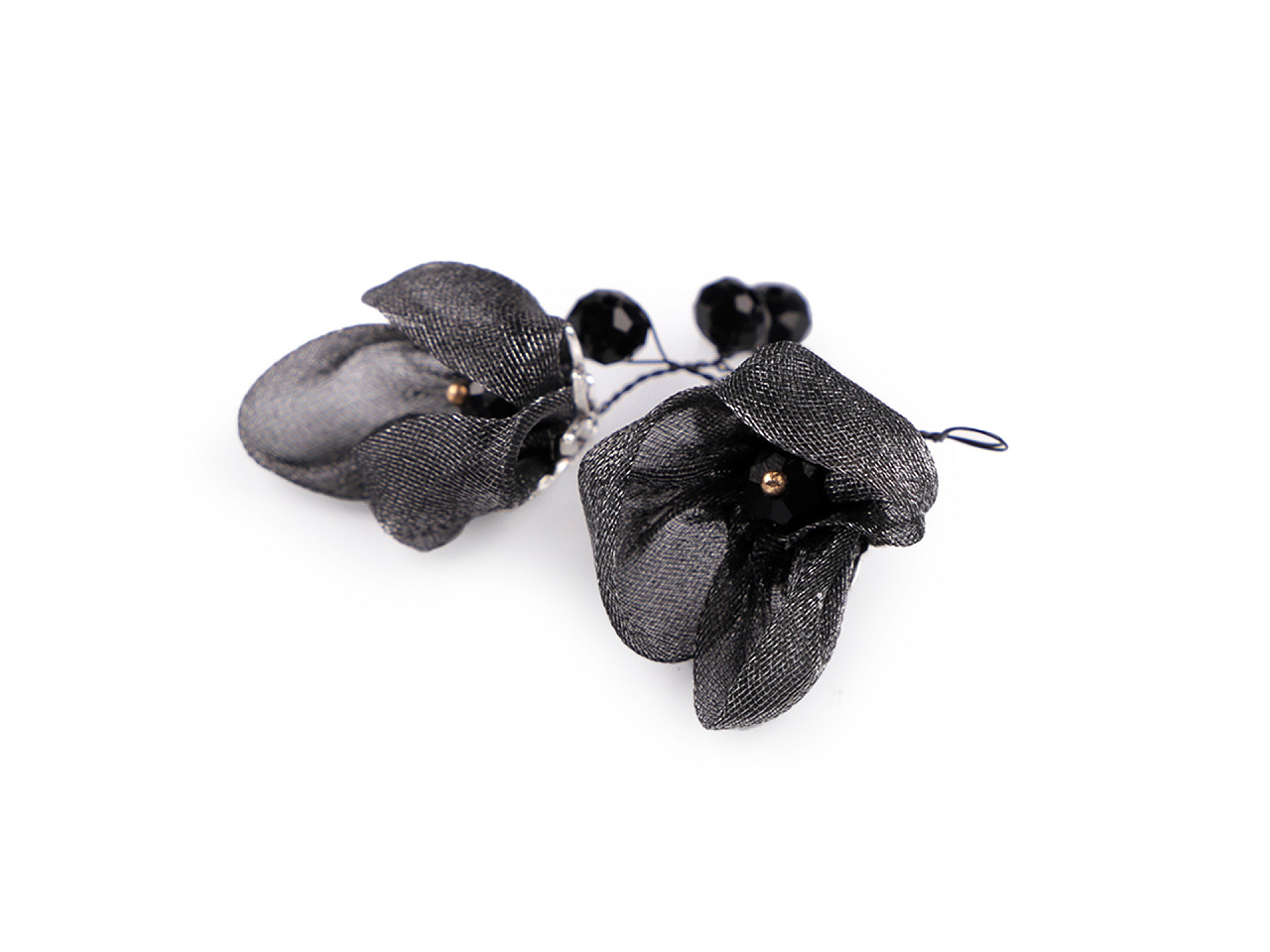 Blume auf draht mit geschliffenen perlen, handgefertigt - Anthrazit (1 Stück)
