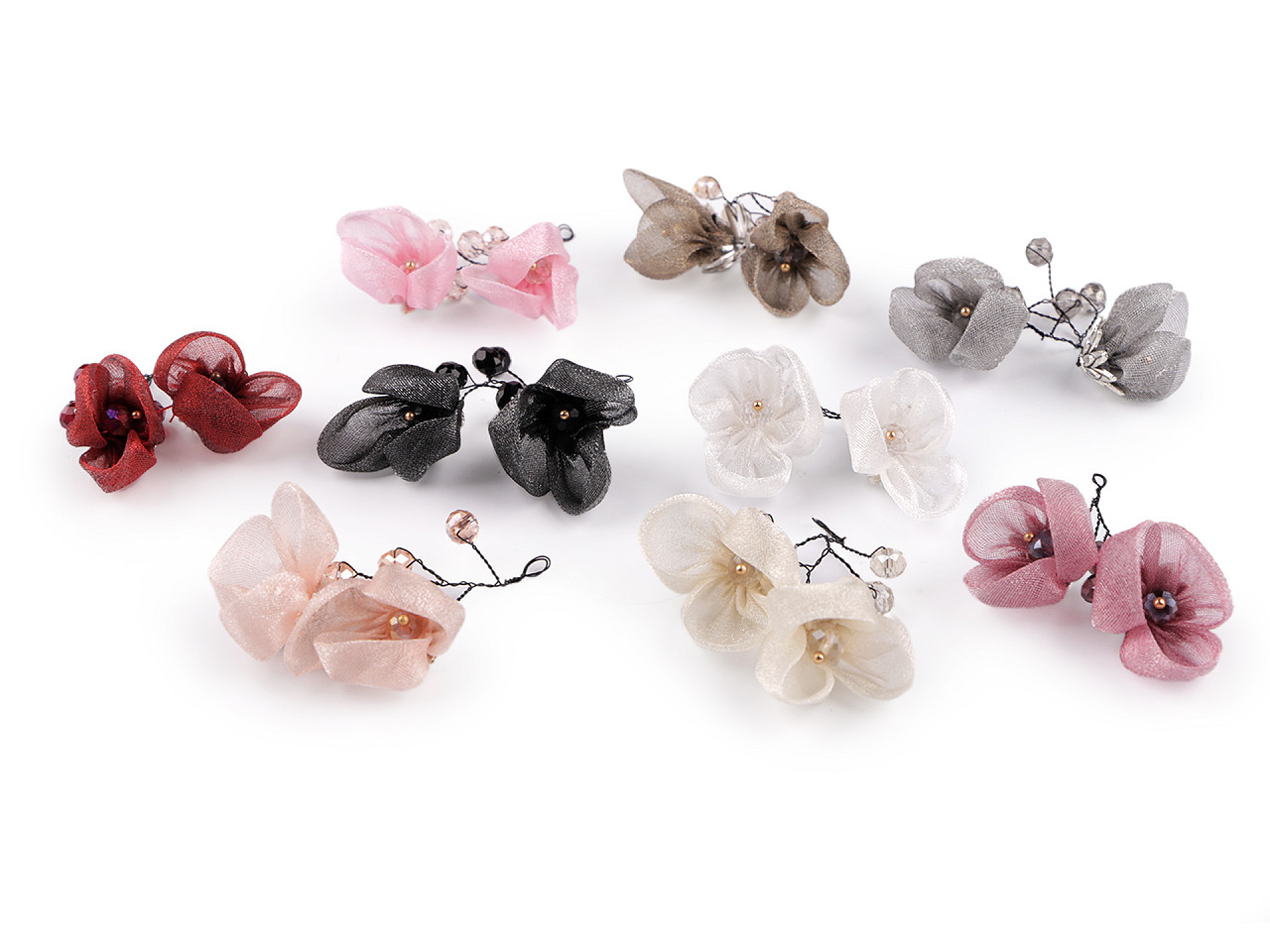 Blume auf draht mit geschliffenen perlen, handgefertigt - Anthrazit (1 Stück)