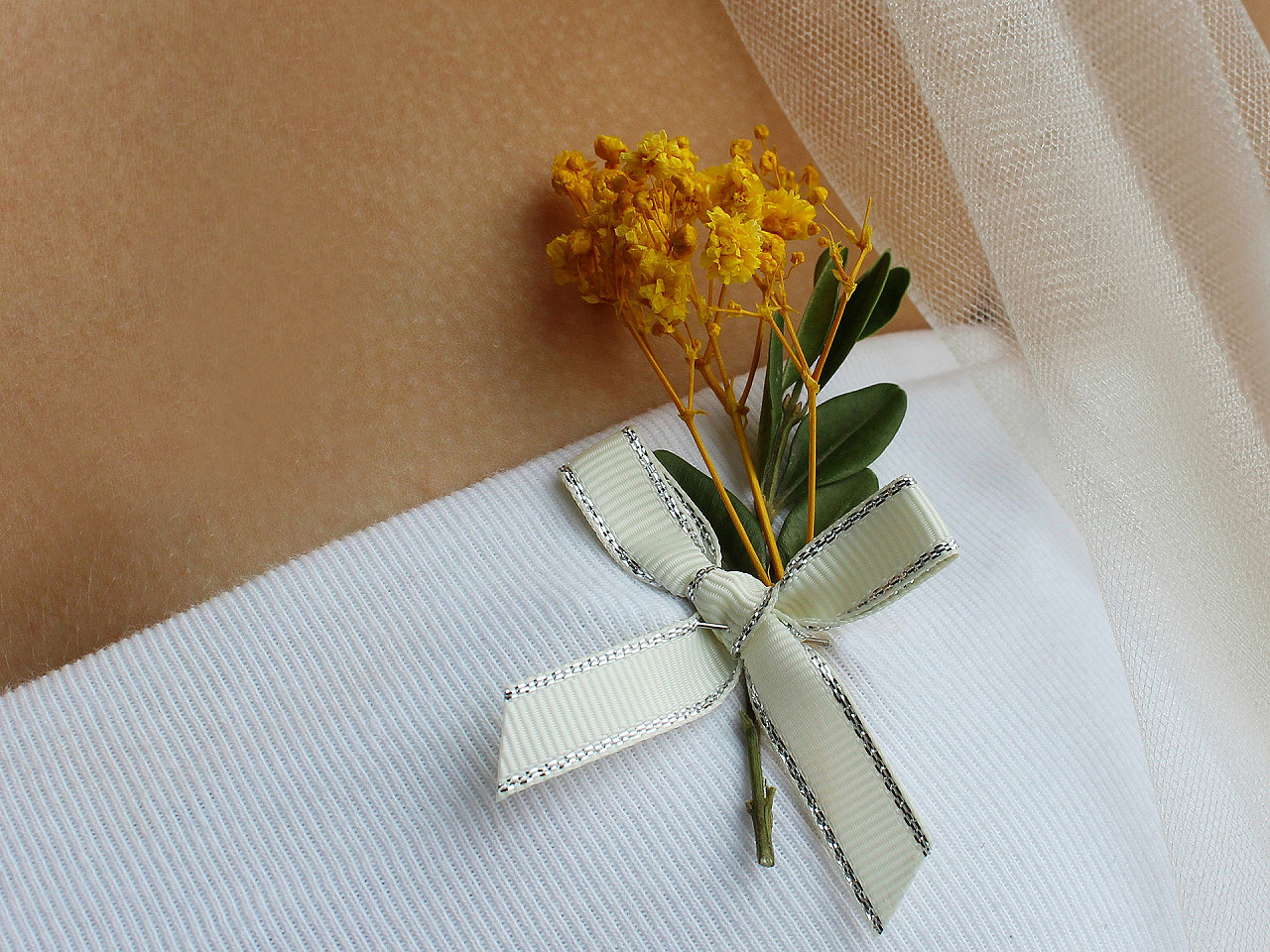 Hochzeits-/dekoschleife aus ripsband mit lurexkante - Hellbeige (10 Stücke)