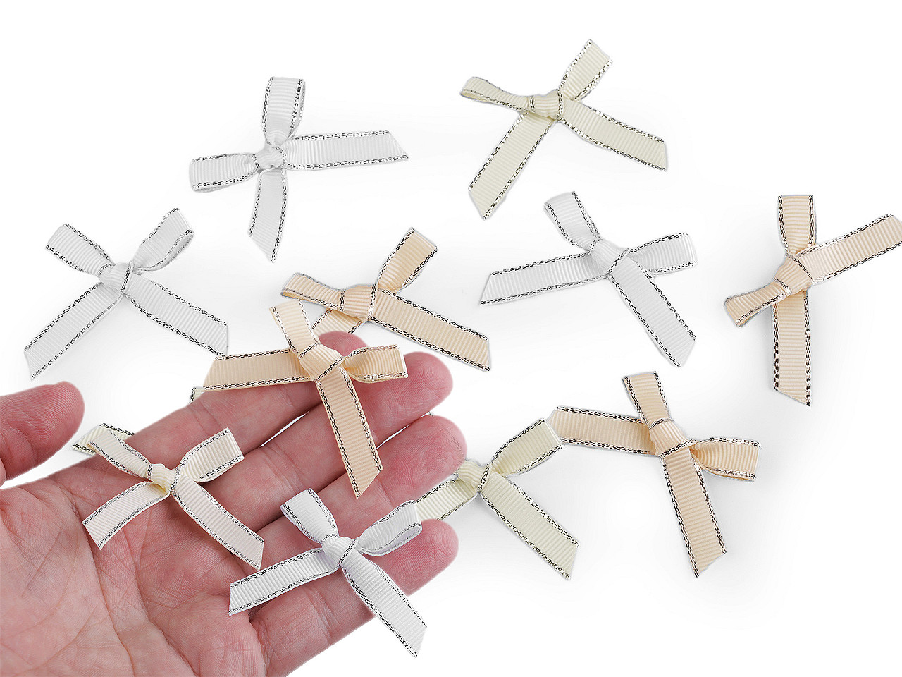 Hochzeits-/dekoschleife aus ripsband mit lurexkante - Hellbeige (10 Stücke)