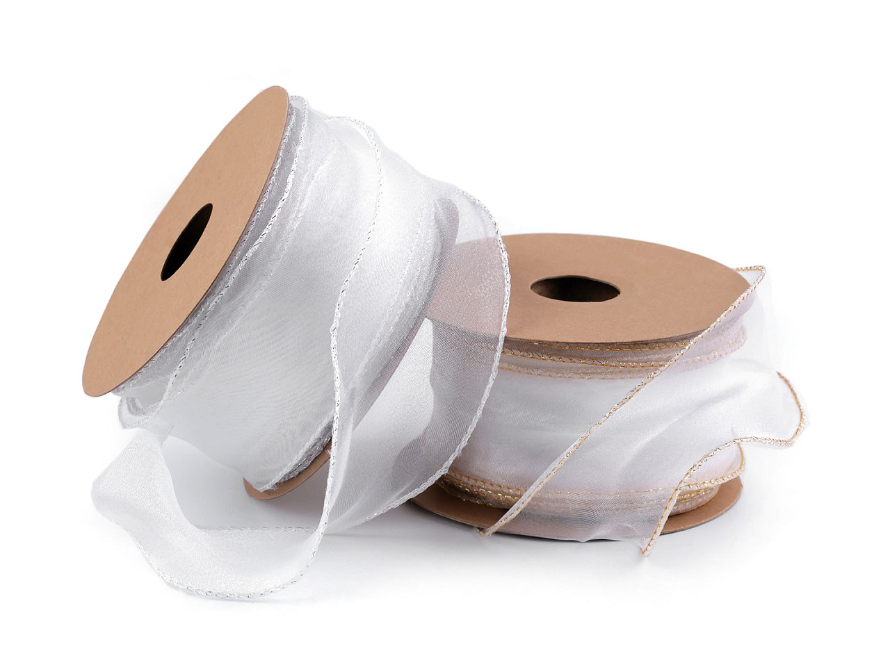Organzaband mit perlglanz und lurex, breite 50 mm - Weiß (1 Meter)